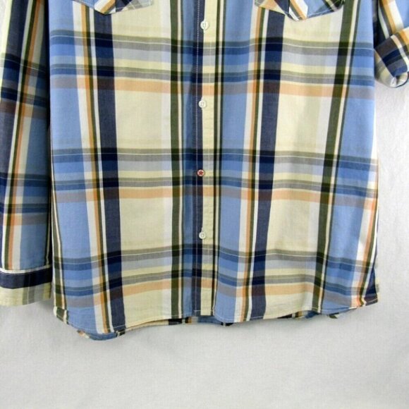 Paper Denim and Cloth Blue Plaid Button Up Western Shirt XXL Pearl Snap Pockets - Picture 3 of 11